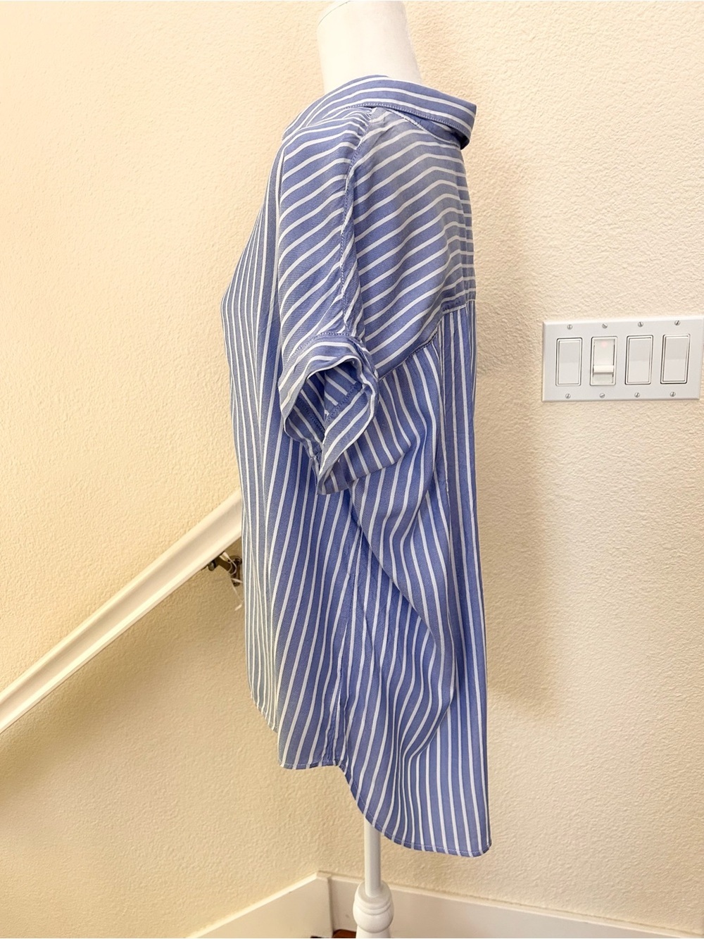 Beachlunchlounge Kenzie Women's Blue Striped Short Sleeve Button Up Shirt large - Picture 5 of 9